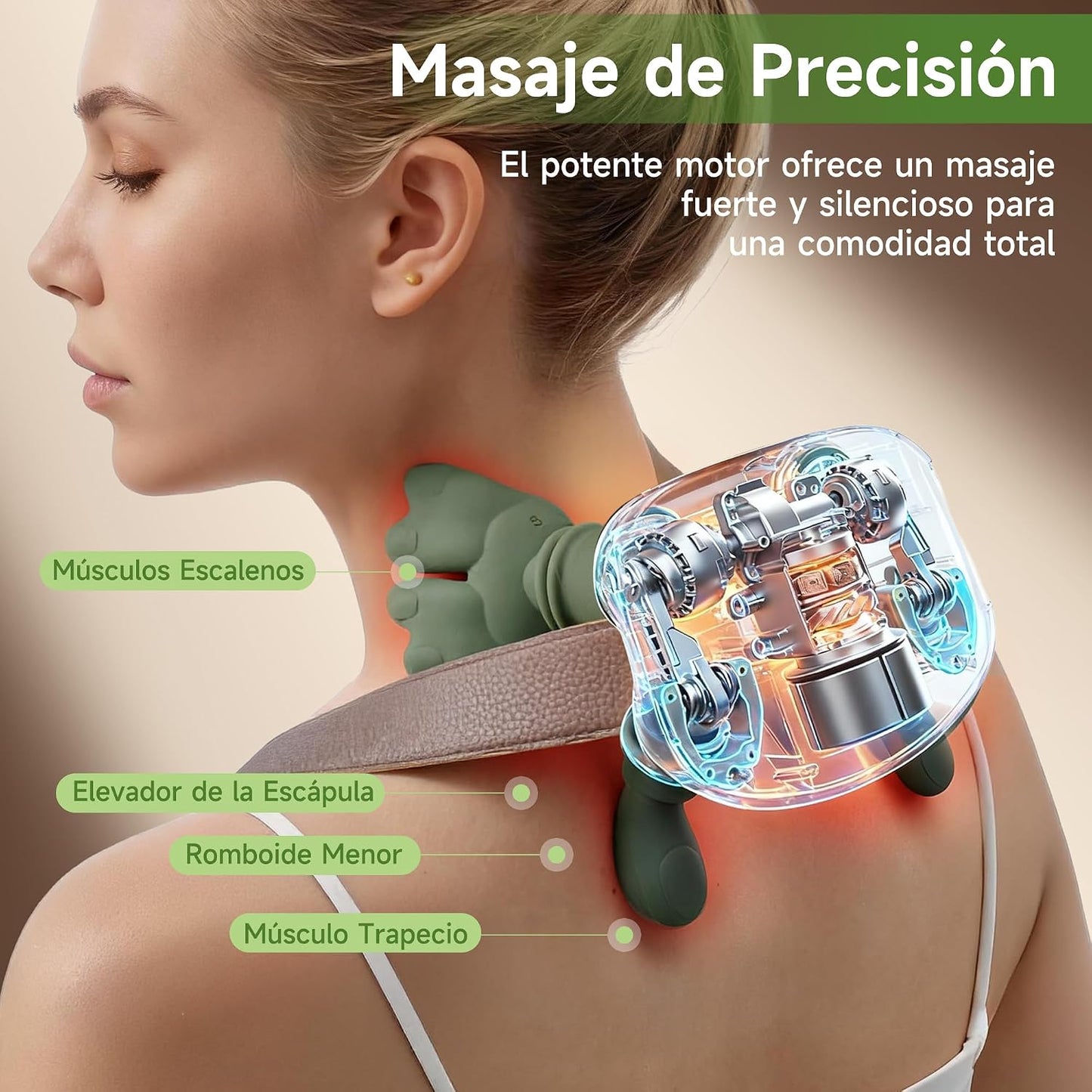 Cervical and Back Massager 4D Hand Bionic, Electric Neck Massager with 3 Intensity Levels and 2 Heat Levels, Deep Massage for Relaxing Muscles, Relieves Pain and Fatigue (Green)