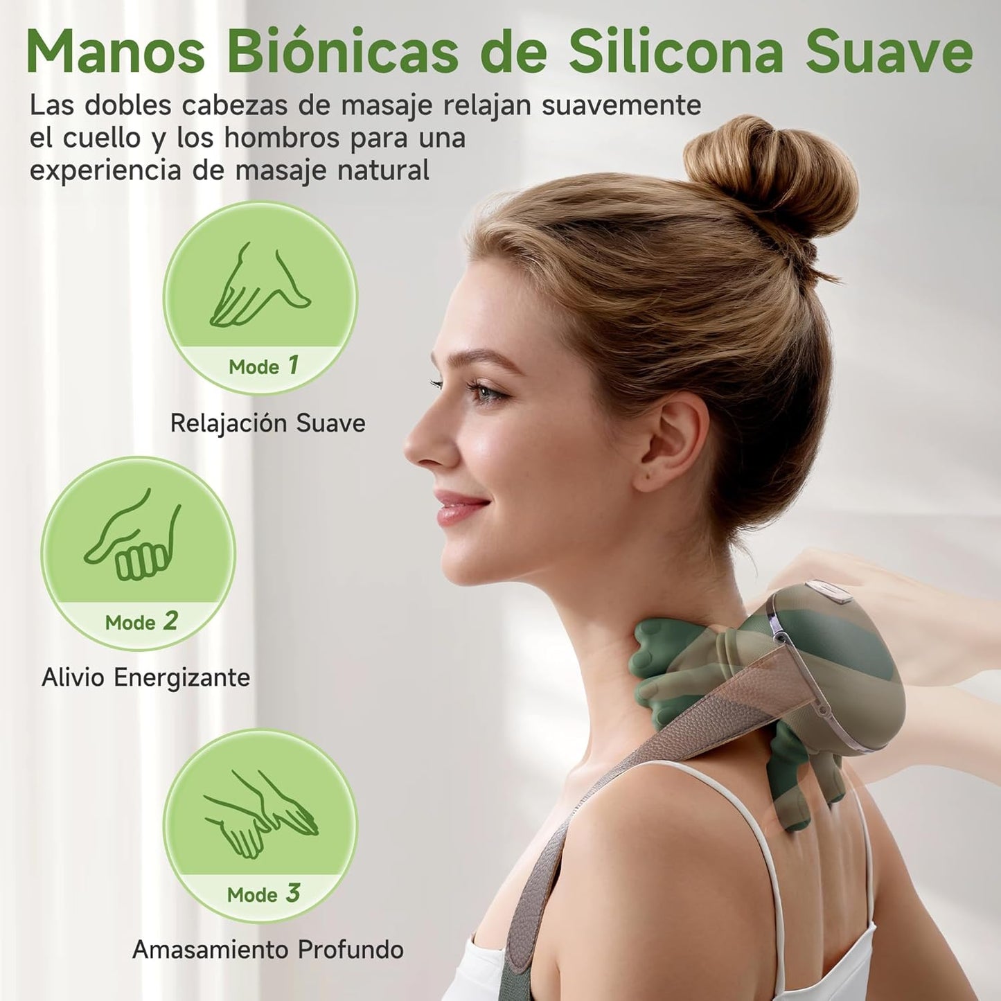 Cervical and Back Massager 4D Hand Bionic, Electric Neck Massager with 3 Intensity Levels and 2 Heat Levels, Deep Massage for Relaxing Muscles, Relieves Pain and Fatigue (Green)